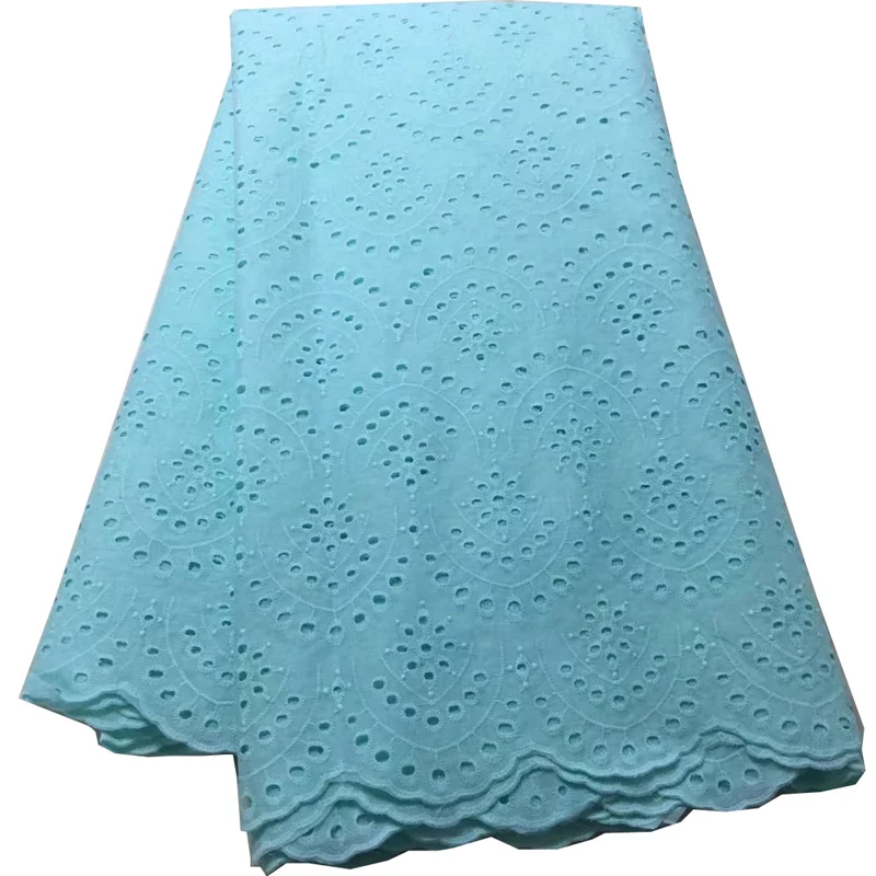 

Free shipping (5yards/pc) aqua green African pure cotton lace fabric soft and thin material for making comfortable dress CLS198