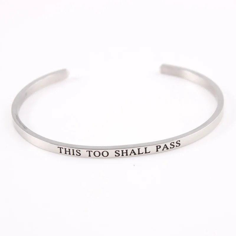 

This Too Shall Stainless Steel Engraved Positive Inspirational Quote Cuff Mantra Bracelet Bangle For Women and Men Gifts Gift