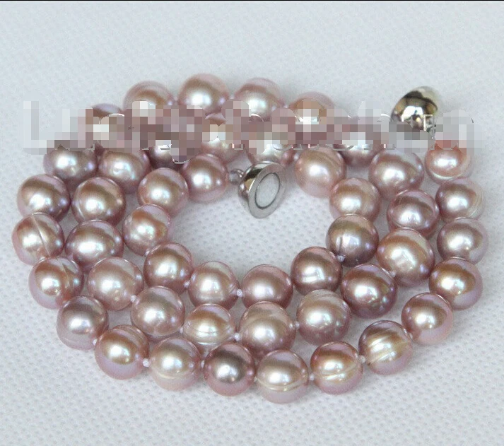 

Free shipping >>>>>>luster natural 17" 10mm round purple pearls necklace magnet clasp j10409