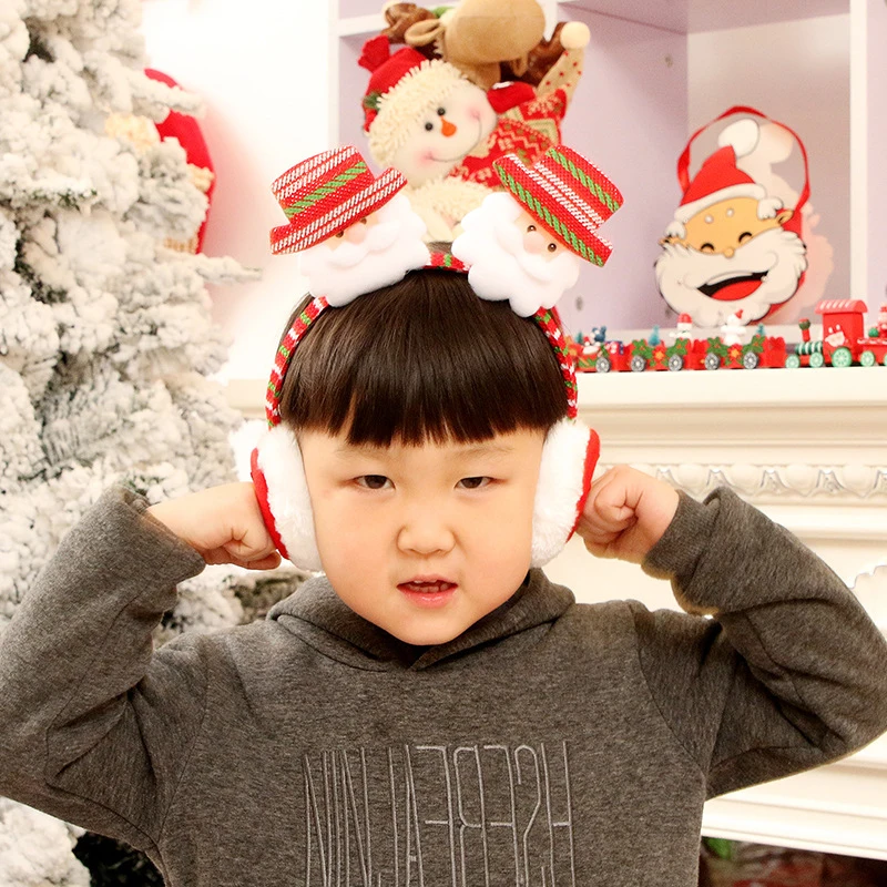 Пижама-комбинезон для детей, рождественские повязки наушники Санта Клаус Лось медведь головной убор вечерние Декор милый Рождественский подарок уши защиты 6A0397