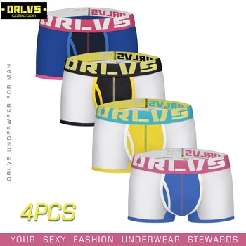 

ORLVS 4PC/LOT Brand Sexy Men Underwear Mens Boxers Nylon Mens Underpants Male Panties Shorts Pouch For Gay Breathable Men Boxer