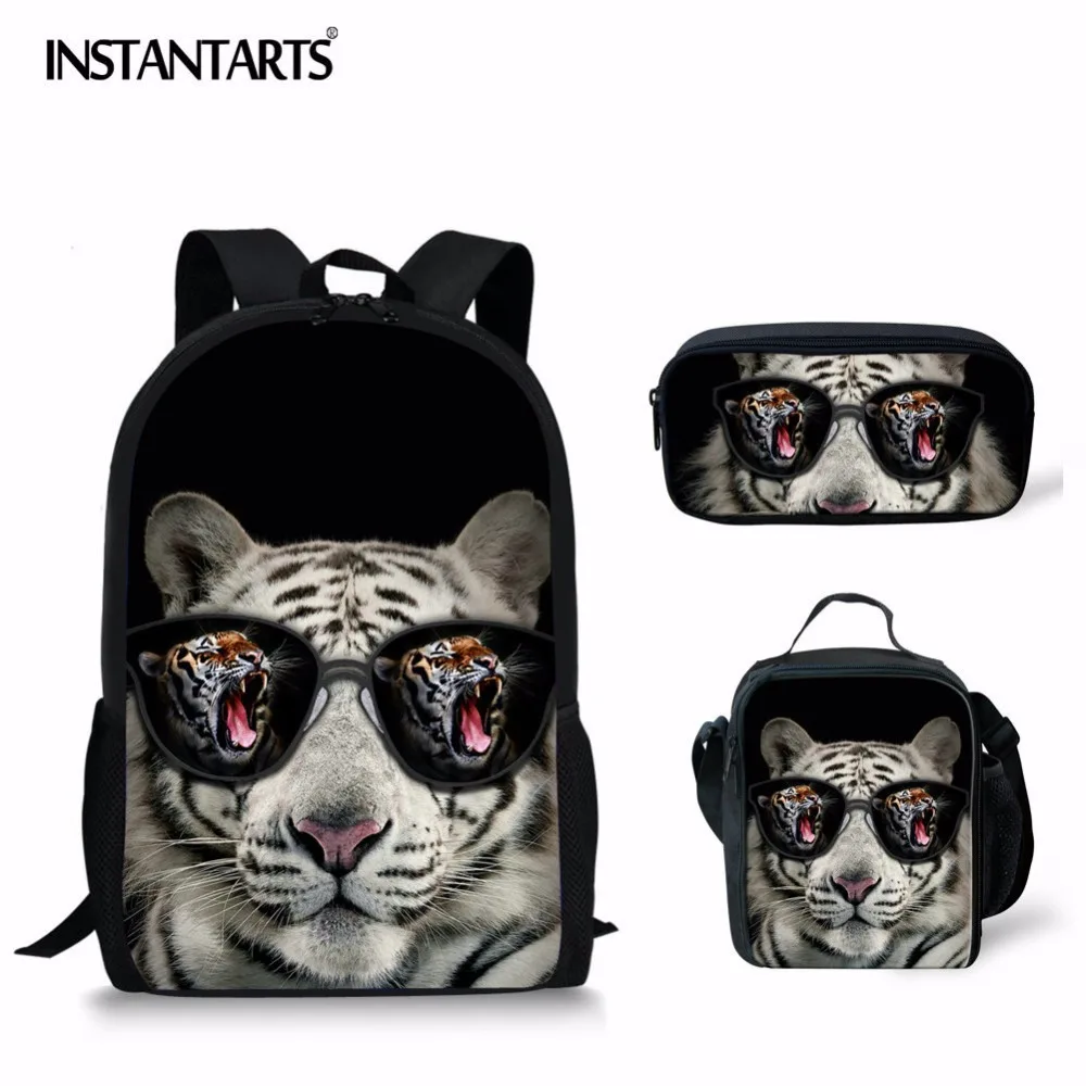 

INSTANTARTS New Arriavl Anima School Bag for Primary Students 3D Tiger Printing Kids BooK Bag Boys Teenagers Large Backpack male