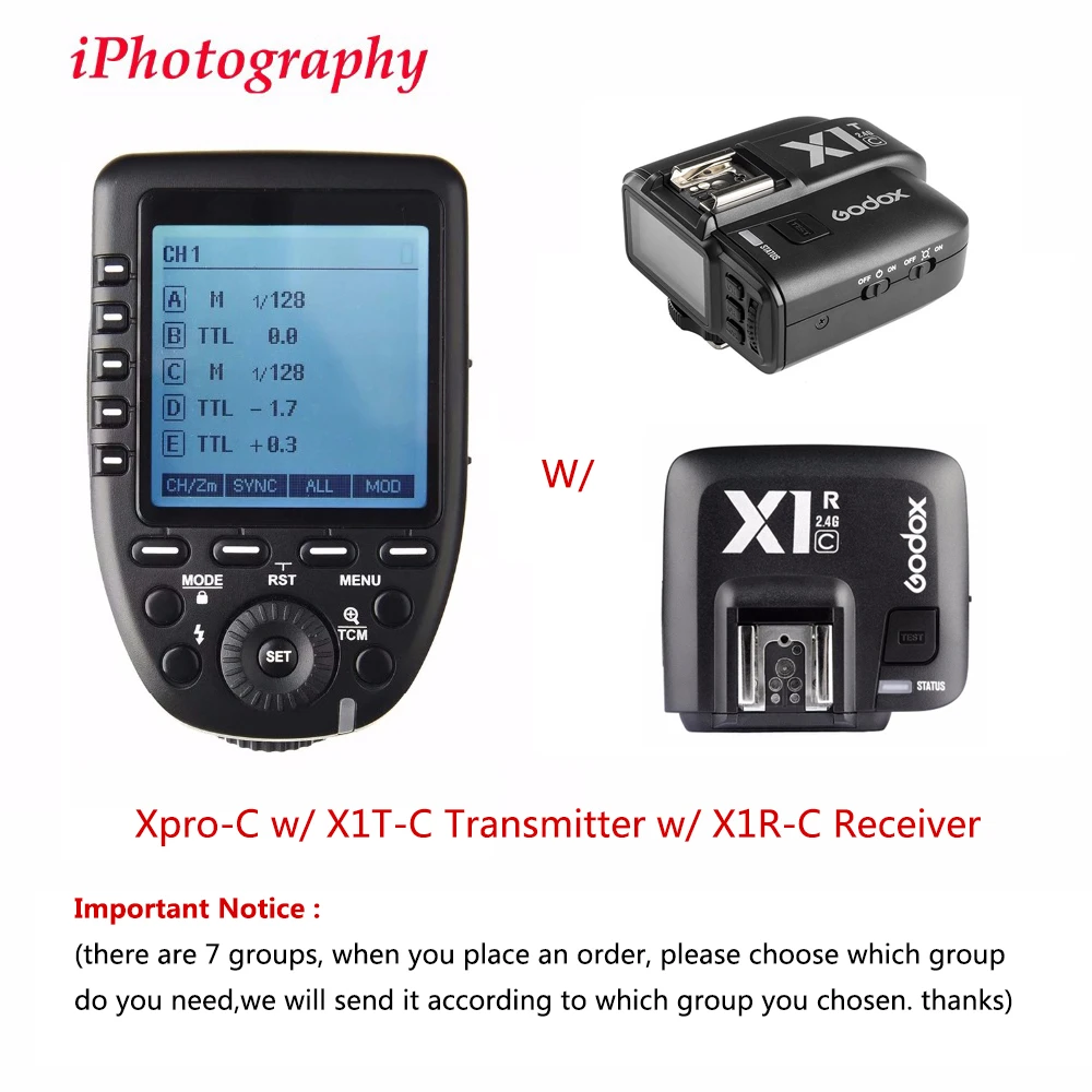 1//8000s,11 Customizable Functions,16 Groups and 32 Channels Godox XPro-C E-TTL 2.4G High-Speed Sync Wireless Flash Trigger Transmitter Compatible for Canon Cameras