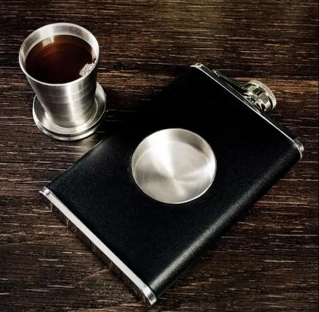 8 oz Stainless Steel Embedded glass Hip Flask Liquor Whisky Pocket Bottle + Funnel Liquor Funnel
