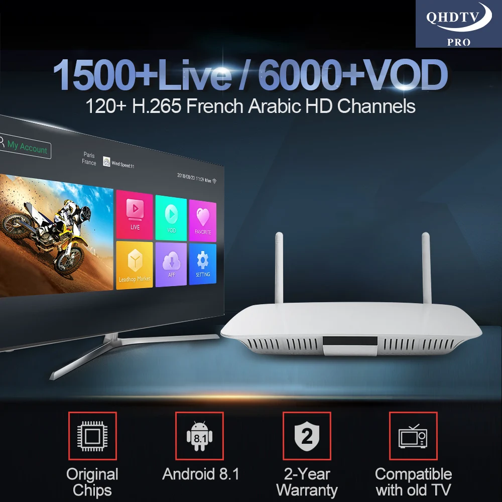

IPTV Subscription French Arabic QHDTV PRO Code 1 Year Q1404 Android 8.1 1GB 8GB Smart TV RK3229 Europe Belgium Dutch IPTV Box