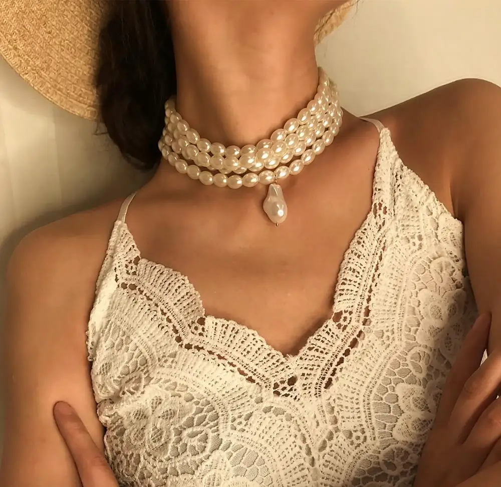 Kymyad женское ожерелье чокер элегантное Bijoux Femme имитация жемчуга массивные