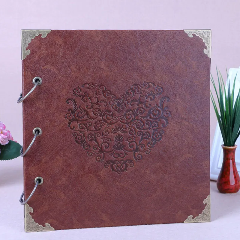

Large 16 inch Vintage Leather Scrapbooking Album Hand-paste Photo Album Love Wedding Baby Scrapbook Albums Black Card Guestbook