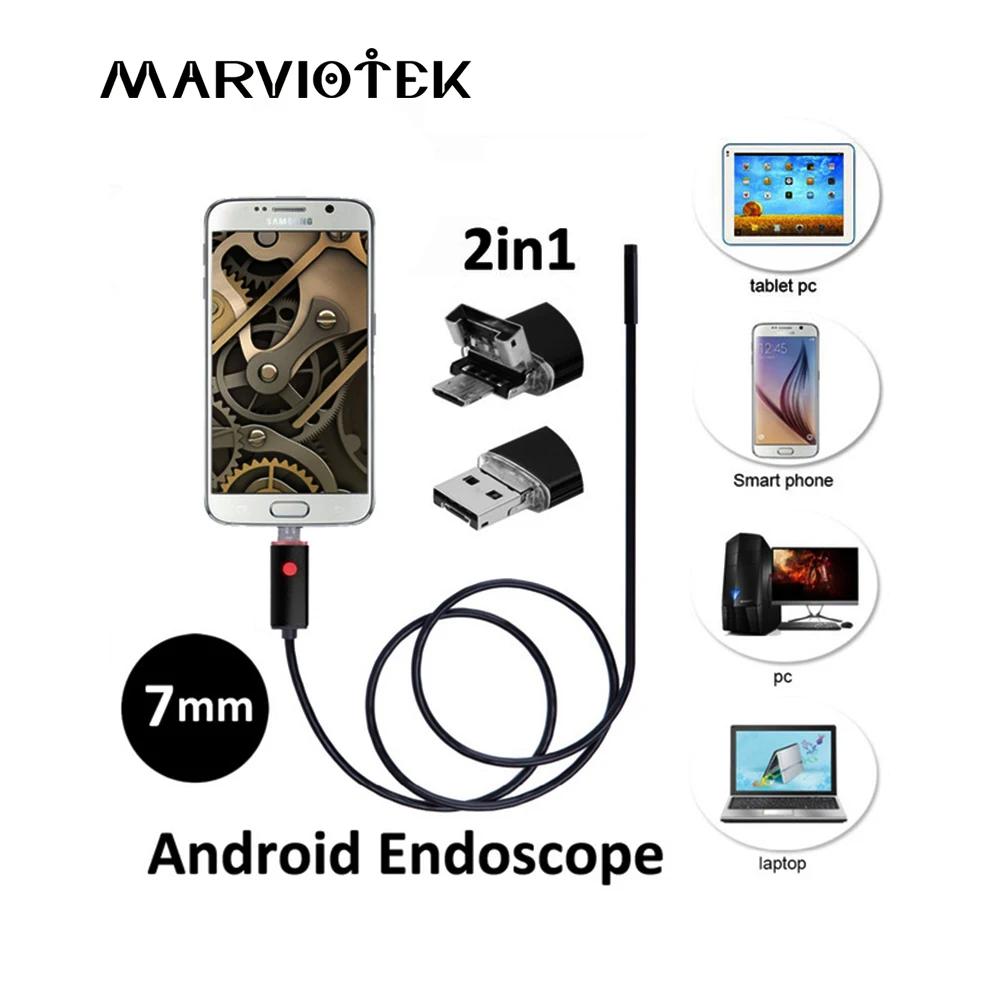 7mm Endoscope Camera 2 in 1 USB Android Endoscope Waterproof 6 LED Borescope Inspection Camera Endoscope For Android PC 1M 2M