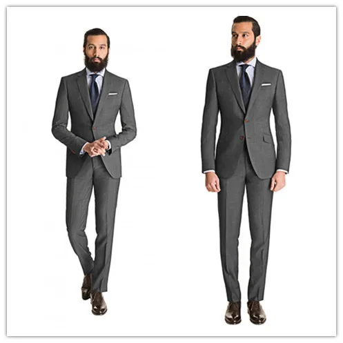 

New Arriving Summer Style 100% wool classic cool grey 2 pcs two button with notch lapel men suit slim fit