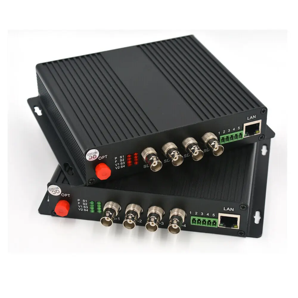

4 Channels HD SDI Video Audio Ethernet over Fiber optic Converters singlemode FC