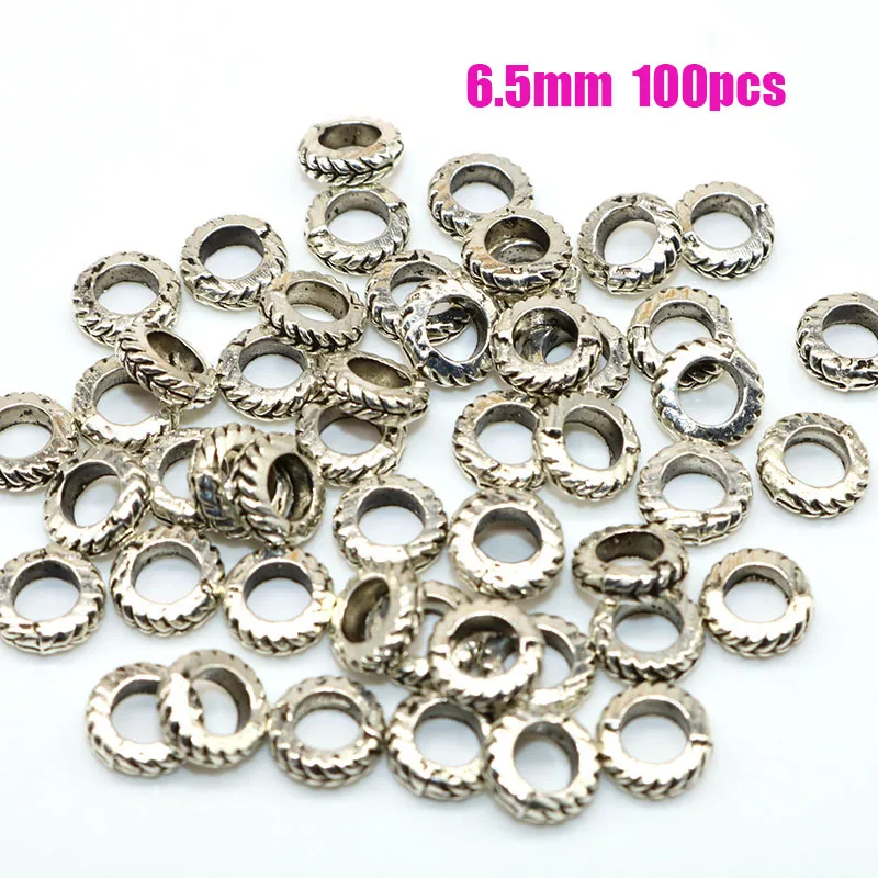 

6.5MM 100pcs Silver Tibetan Silver plated round Beads loose Beads Spacer Beads Handmade Fit For charm Jewelry Making