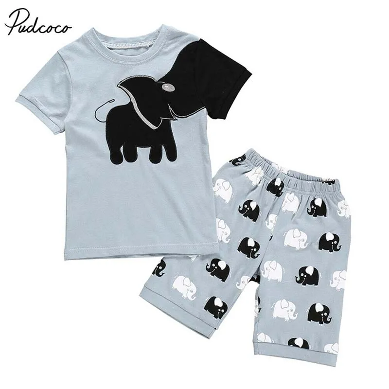 Toddler Kids Baby Girls Boys Cute Elephant T-shirt+Shorts Outfits Casual Set US