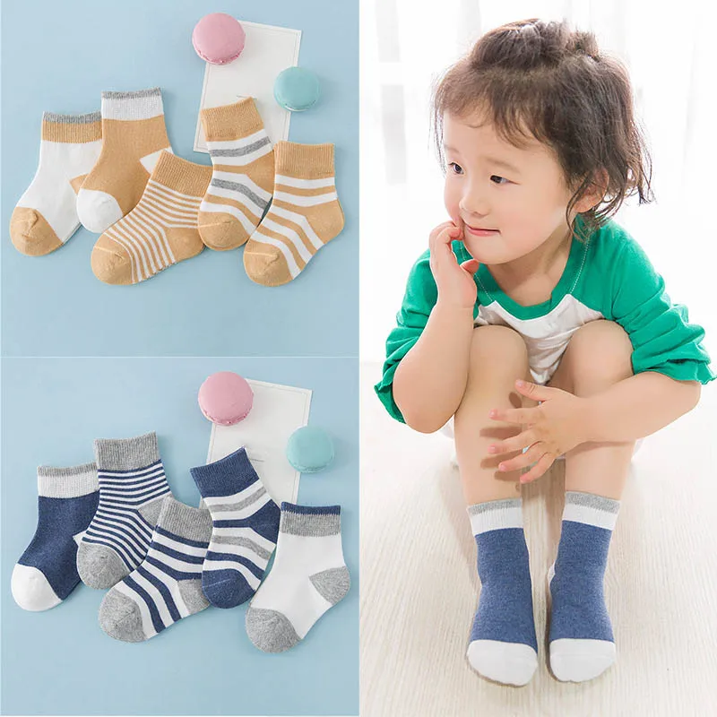 5Pairs/lot Cotton Striped Baby Socks Newborn Baby Boys Girls Bosy Sock