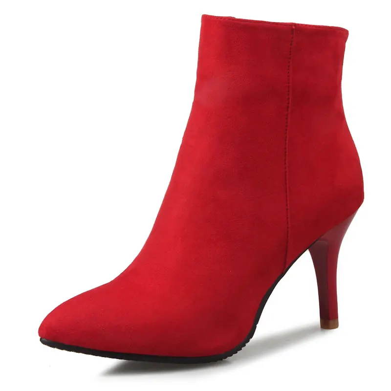 

Women 2016 Fashion Boots Ankle Boots Women Nubuck Leather Pointed Toe Thin High Heels Simply Boots Strange Style Shoes XD647