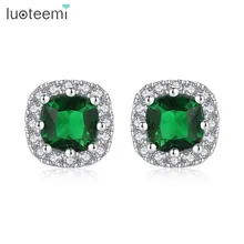 LUOTEEMI бренд лучший блестящий Классический квадратный кубический циркон с крошечный Циркон вокруг серьги-гвоздики Нежный подарок цвет белого золота