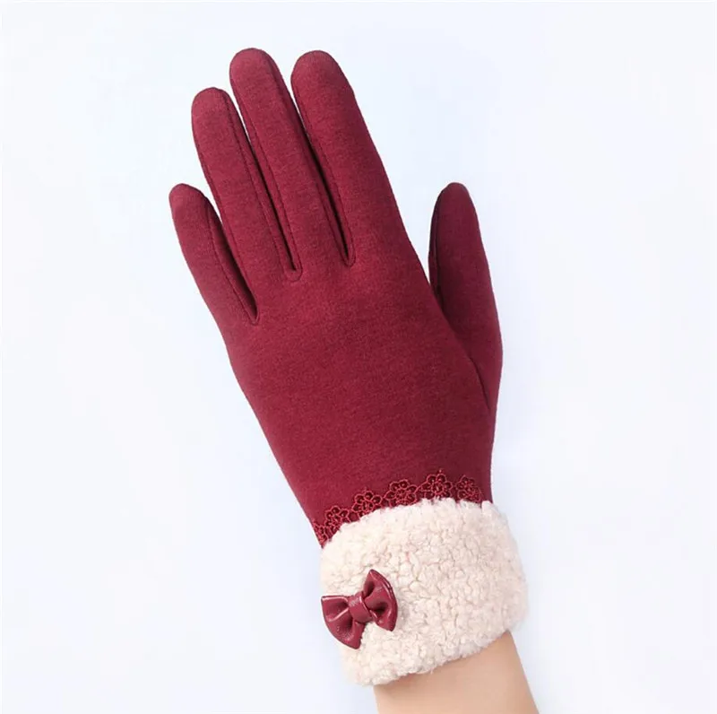 G145 016A Claret YRRETY, женские кашемировые перчатки для улицы, Осень-зима, женские теплые перевернутые рукавицы, хлопковые перчатки на запястье, однотонные женские шерстяные перчатки - Цвет: G145 016A Claret