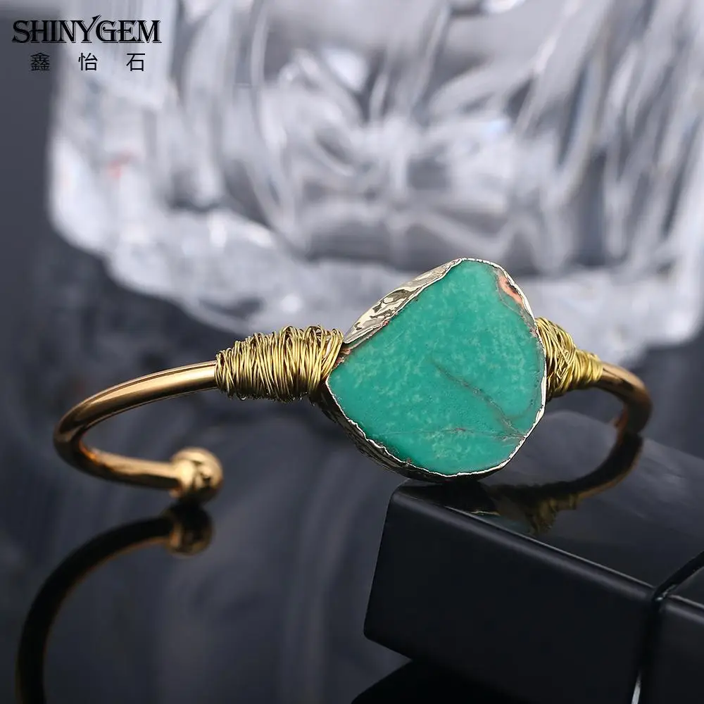 ShinyGem богемные неровные браслеты из яшмы и браслеты с натуральным драгоценным камнем ручной работы, золотой браслет для женщин