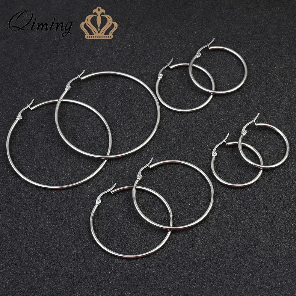 

2019 Big Circle Hoop Earrings For Women Stainless Steel Statement Jewelry Vintage Silver Simple Geometric Earrings Ladies Gift