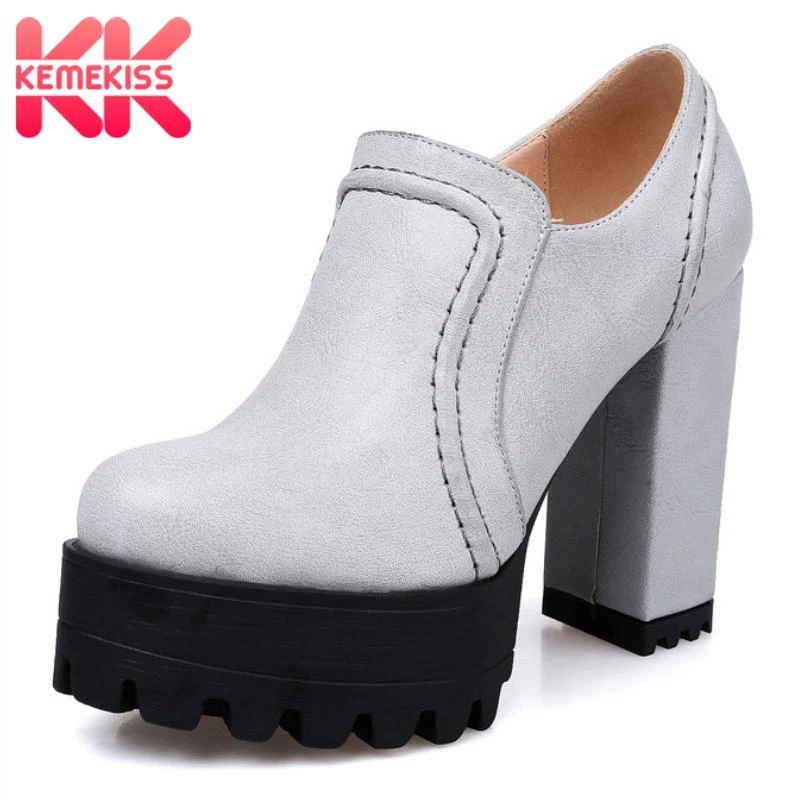 

KemeKiss Office Lady High Heel Shoes Women Platform Zipper Candy Color Pumps Women Fashion Sweet Dating Footwears Size 34-39
