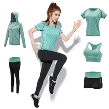 Yoga Clothing 5-piece Set Soft Elastic Comfort Loose Clothes Fitness Running Women Wear Sport Shorts Sleeve Shirt Gym Coat Suit