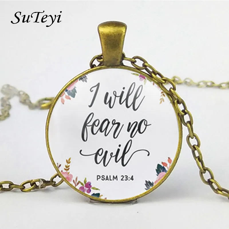 SUTEYI I Will Fear No Evil Psalm 23 4 ожерелье цветок каллиграфия Библейская Цитата стеклянные