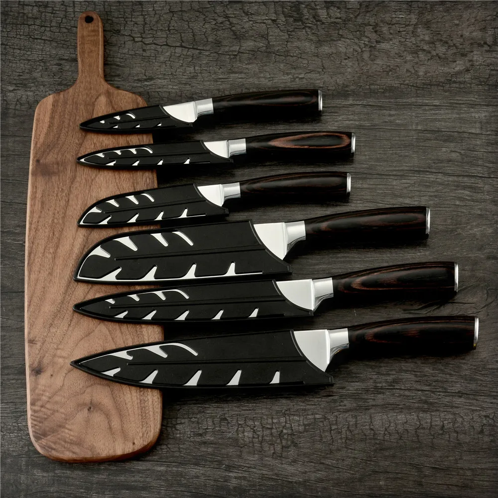 

XYj 6 pcs Black Plastic Kitchen Knife Stainless Steel Knife Blade Protector Cover Set For 3.5 5 7 8 inches Kitchen Knife Cover