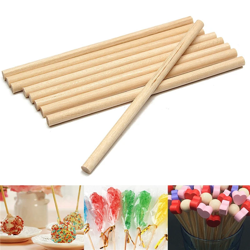 100x Round 100mm Wooden Lollipop Lolly Sticks Cake Dowels DIY Food Pole Crafts 