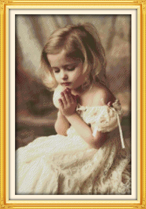 

Pray Girl People Needlework,DMC Cross stitch,Set Baby For Embroidery kits, Printed Patterns Counted Cross-Stitching,DIY Handmade