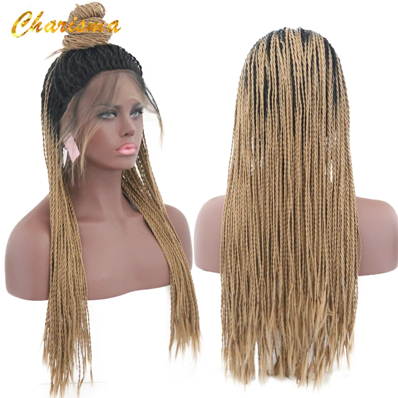 

Charisma Handmade 2X Twist Braids Synthetic Lace Front Wigs Ombre Color Wigs 24 Inch With Baby Hair Braided Wigs For Black Women