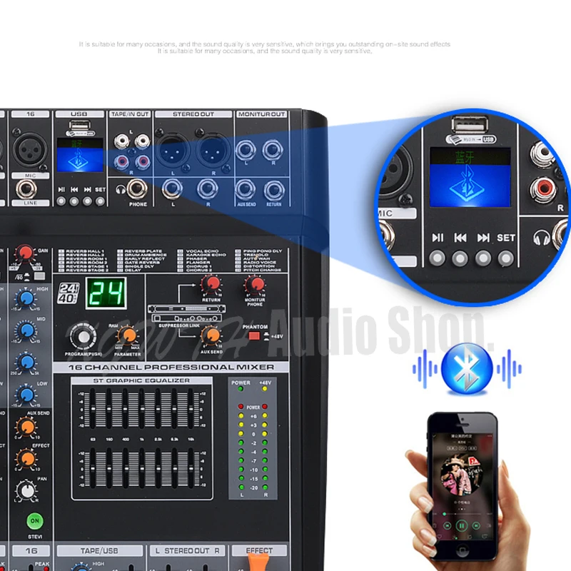 16 Channel Audio Mixer 24-Bit DSP Digital Reverb