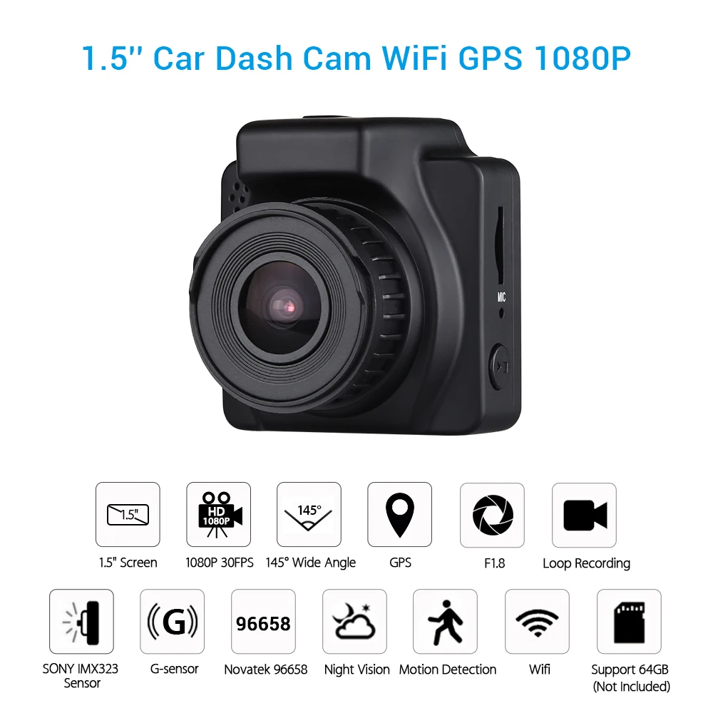 Видеорегистратор с GPS Wi Fi Novatek 96658 Full HD 1080P Автомобильный регистратор видео