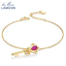 Lamoon красный рубин ювелирные изделия девушки браслет 925 стерлингового-серебро-ювелирные изделия Браслеты для Для женщин Корона ключ кулон натуральный hi034