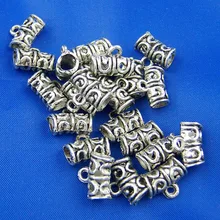 Бусины Из Цинкового металлического сплава, Круглые, античные, серебристые, с узором, 12 мм(4/") x 9 мм(3/8"), 9 шт, Новинка