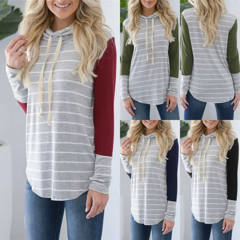 Pregnant Maternity Womens Nursing Clothes Stripe Long Sleeve Round Neck Breastfeeding Blouse Fashion Top Plus Size S-2XL