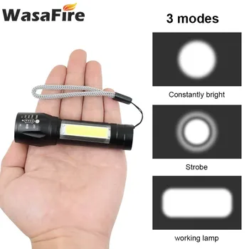 

1*XPE+1*COB LED Flashlight Aluminum Zoomable Lamp USB Rechargeable 3 Modes Camping Hunting Torch Built in Battery