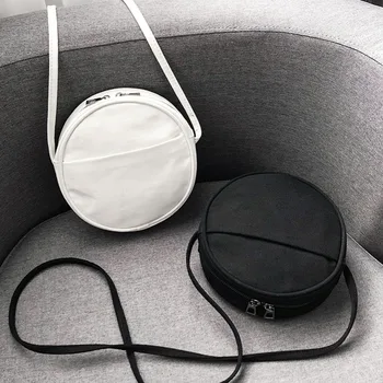 

Round Women PU Leather Messenger Bags Casual Circle Shape Shoulder Bags Fashion Black White Color Females Handbags