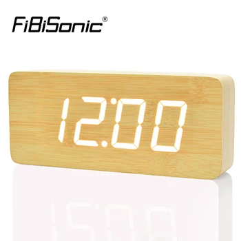 

FiBiSonic Factory Wood Alarm Clocks,Thermometer Wood LED Table Clocks with Sounds Control ,Big Numbers Digital Clock