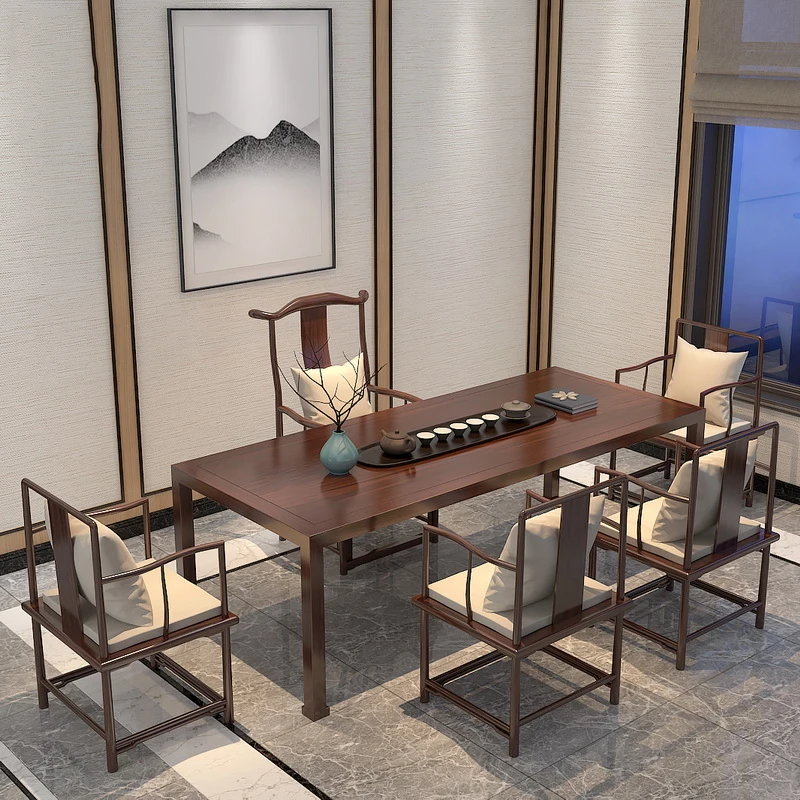 

New Chinese Style Solid Wood Tea Table Simple Table Chair Combination Retro Wood Furniture Set Customizable Square Dining Ta
