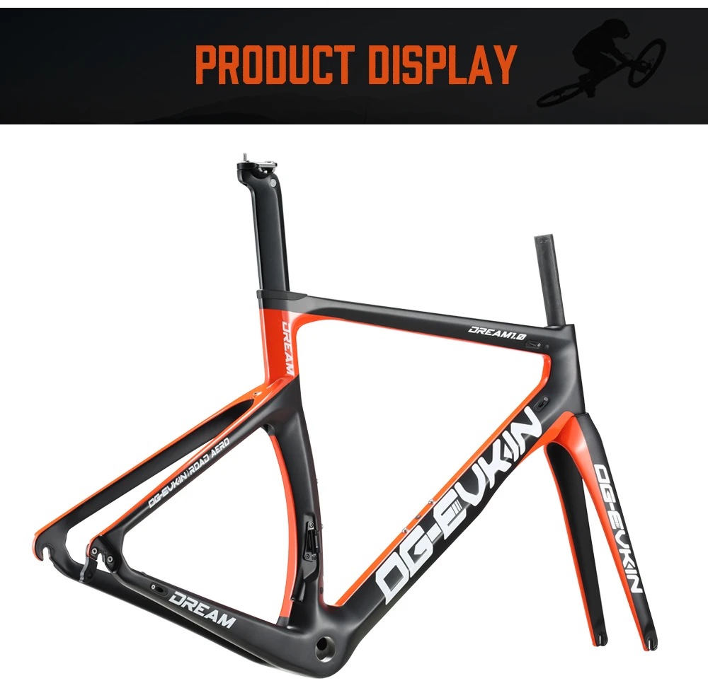 Sale OG-EVKIN CF-024-OR Carbon Road Frame Di2&Mechanical Carbon Frame Bicycle Road Bike Frame Racing Bike Frame Fork+Seatpost+Headset 4