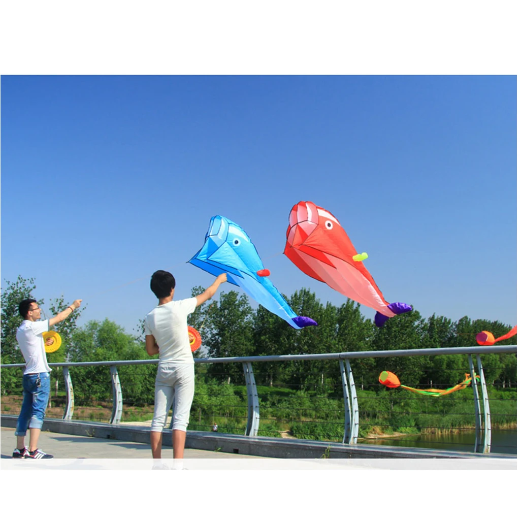 85inch Large Blue Dolphin Frameless Soft Parafoil Kite For Kids & Adults Beach Park Garden Playground Outdoor Play