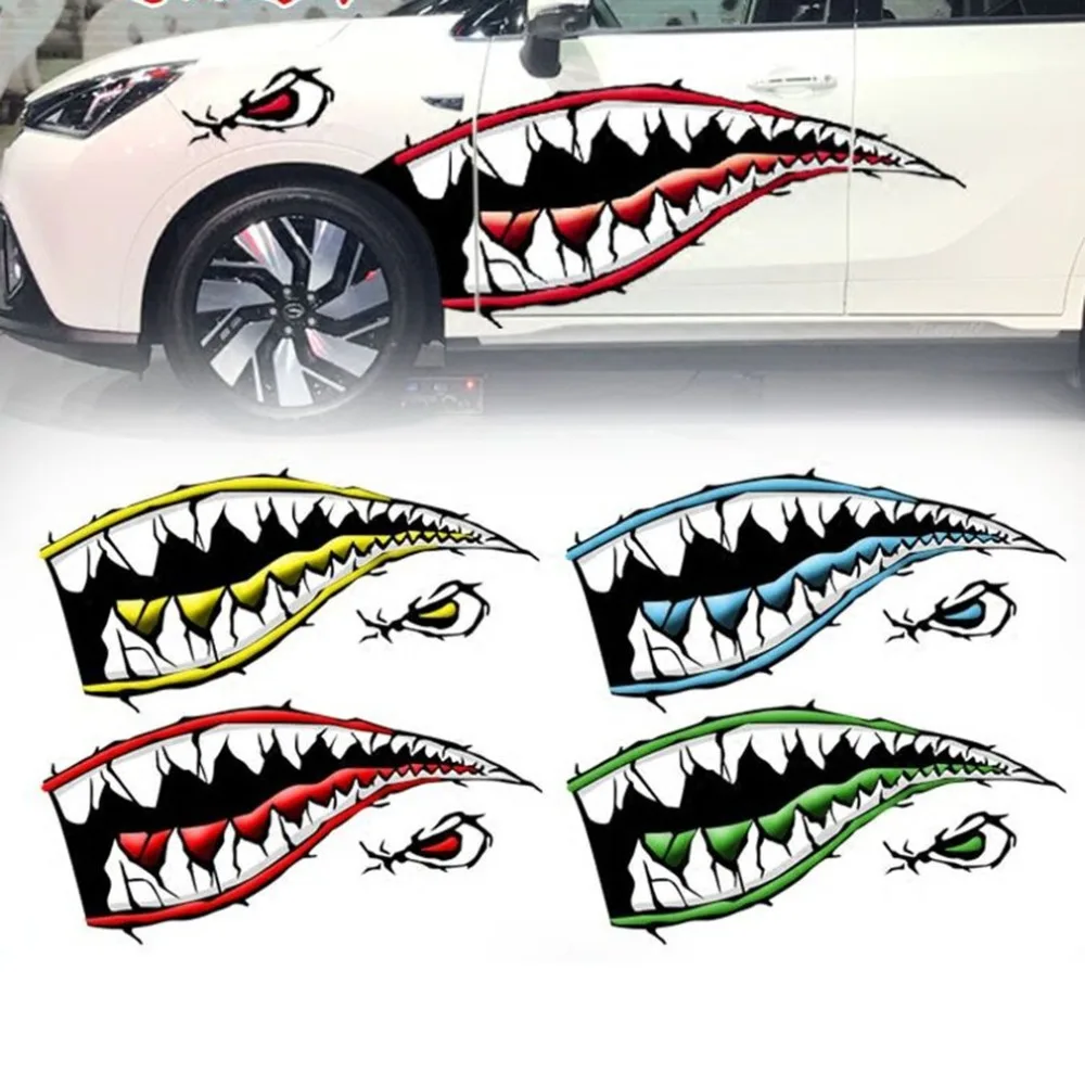 2pcs/set Fashionable Waterproof Shark Teeth Mouth PVC Sticker Decals for Fishing Ocean Boat