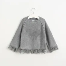2016 Babies Tassel Heart Sweaters Kids Girls Knit Crochet Pullover Girls Autumn Princess Jumper Tops Children’s clothing