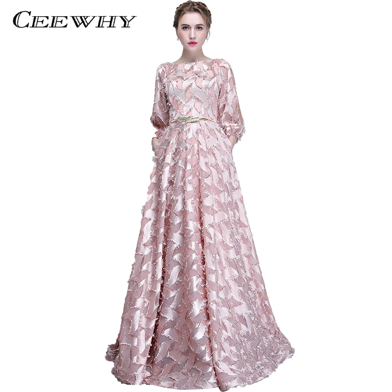 three quarter sleeve evening gowns