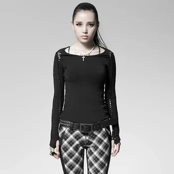 

Punk rave Fashion sexy novely Black White women shirt PT018