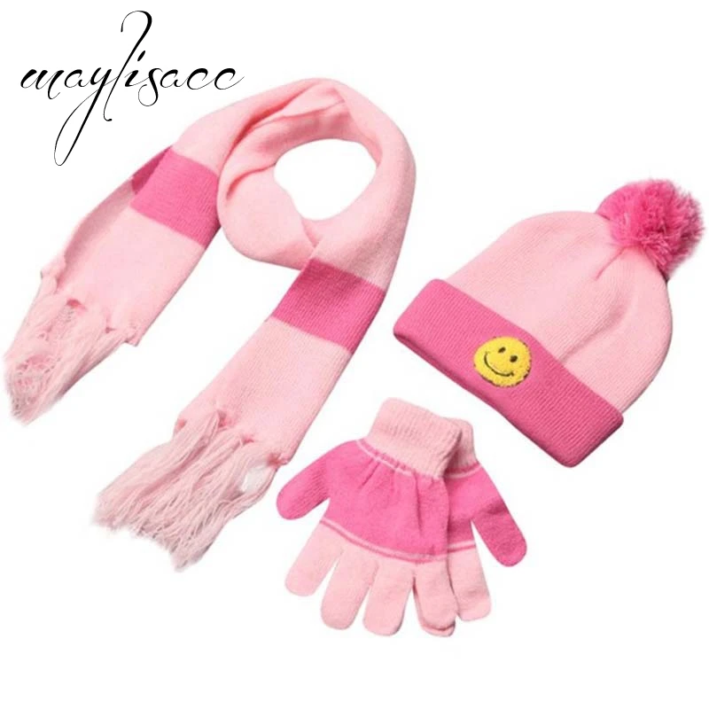 

Maylisacc Kids Cute Winter Warm Knitted Hat Cap Gloves with Scarves High Quality for 3-10 Years Old Boys Girls Outdoor Set
