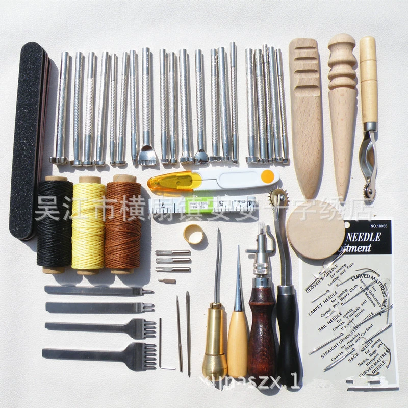Leather Waxed Thread Stitching Needles Awl Hand Tools Kit for DIY Sewing Craft