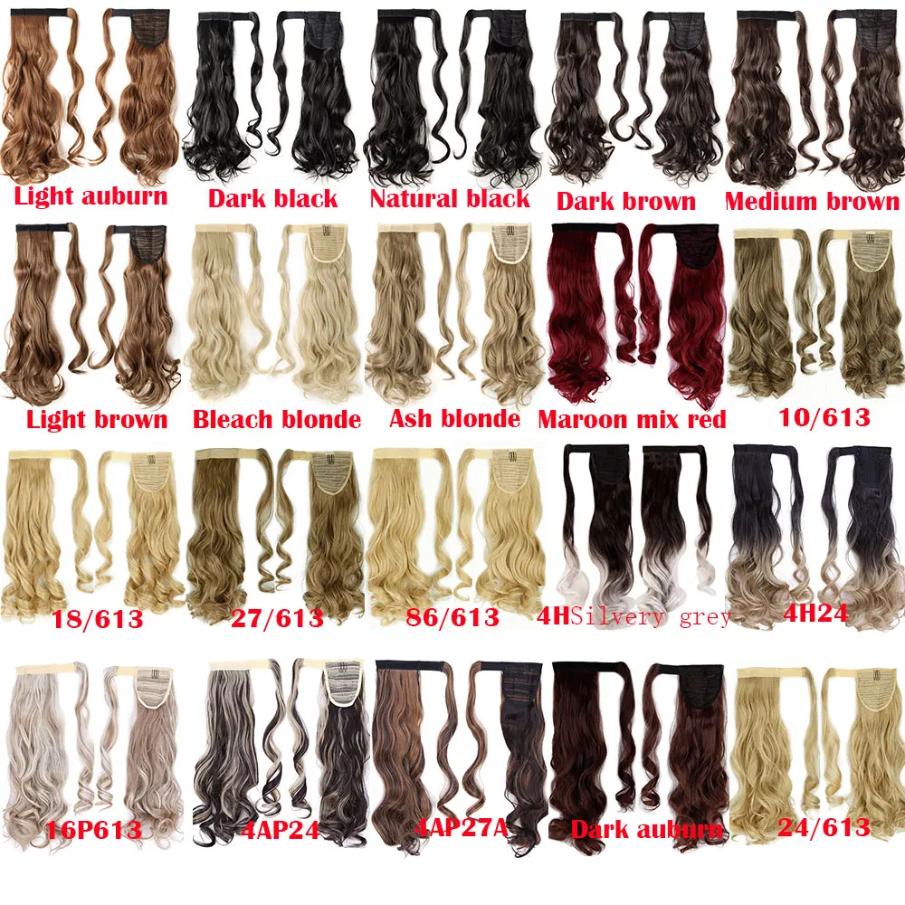 SNOILITE 43CM Long Wavy Real Natural Ponytail Clip in Pony tail Hair Extensions Wrap Around on Synthetic Hair Piece