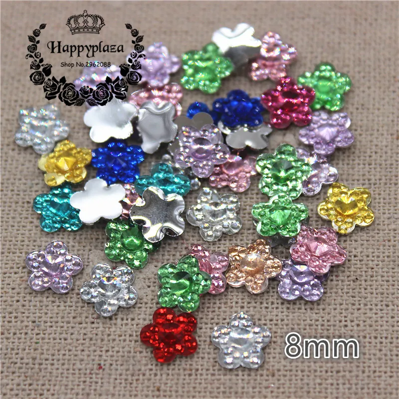

500pcs 8mm Mix Colors Flower Bling Acrylic Rhinestone Flatback Cabochon Art Supply Decoration Charm Craft DIY