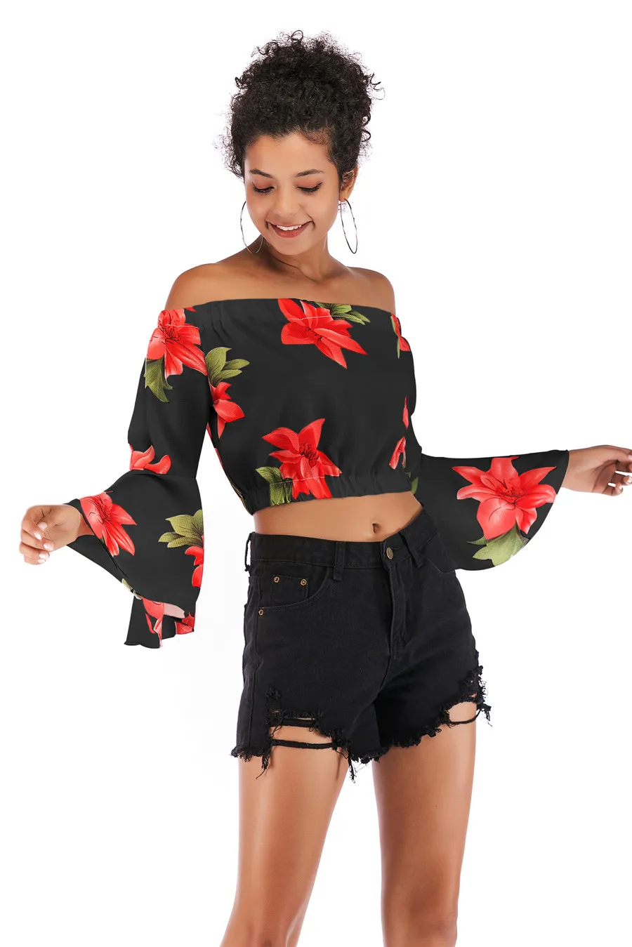 Gladiolus Off Shoulder Spring Autumn Blouse Women 2019 Flare Sleeve Sexy Leopard Print Crop Top Shirt Women Blouses Ladies Tops (14)