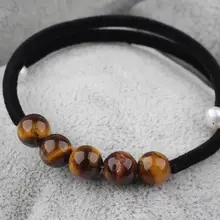 Без застежки тигровый глаз полудрагоценный камень круглые бусины натуральный белый браслет жемчуга-женский браслет